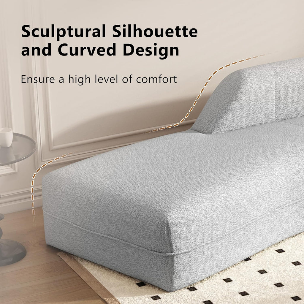 Gray Boucle Curved Sofa with Chaise Lounge A364571