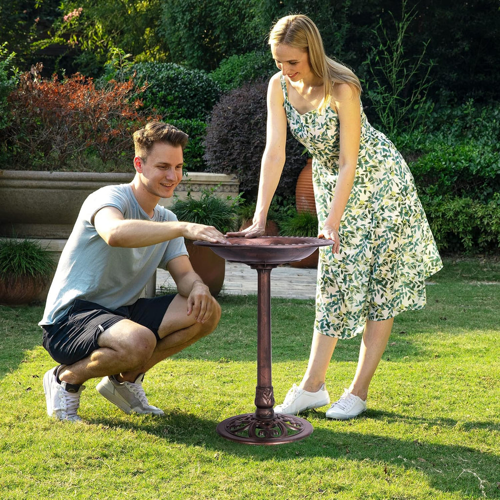 29 Inch Polyresin Bird Bath Bowl with Metal Stake T851