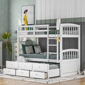 Twin Over Twin Bunk Bed with Storage Drawers and Trundle, Solid Wood (White) P60402