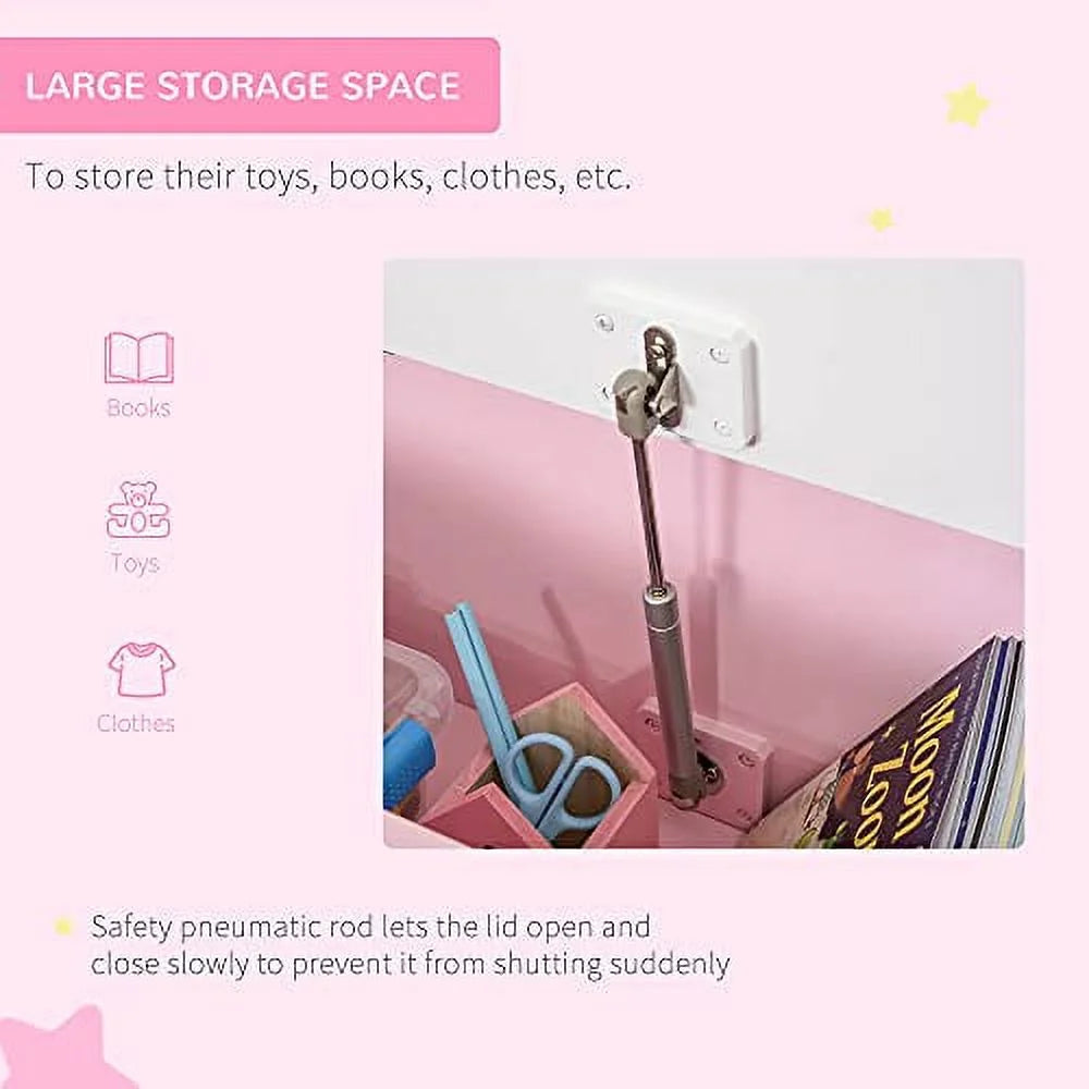 Wooden Toy Organizer Chest Storage Box With Seat Bench Cabinet Cube With Safety Pneumatic Rod N1658