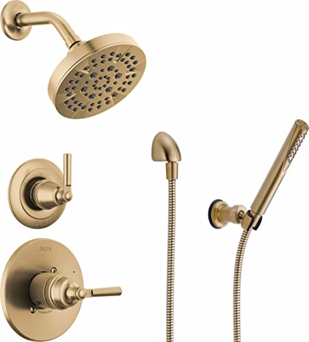 3-Setting Gold Shower System Including Shower Head, Handheld Shower, Shower Handle, Shower Diverter and Shower Valve Kit, Champagne Bronze O37532