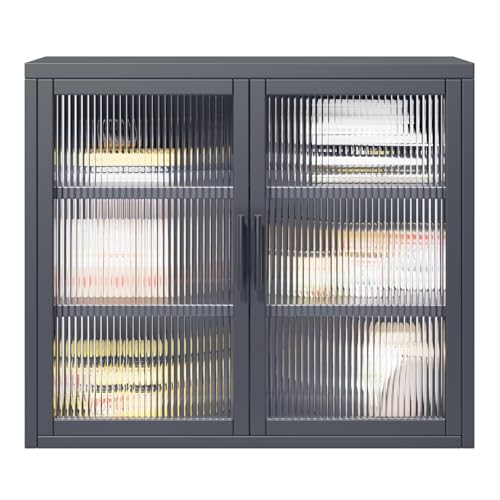 White Double Glass Door Wall Cabinet with Detachable Shelves U5189