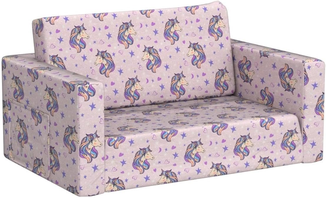 2 Seats Convertible Polyester Kids Sofa with Folding Sleeper S588581