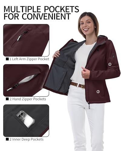 Women's Softshell Jacket with Hood Fleece Lined Waterproof Insulated Windbreaker U412661