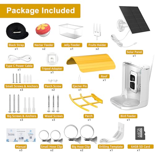 Smart Bird Feeder with Camera, 64G SD Card, Solar Panel G1530