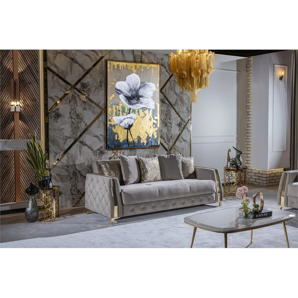 Taupe Sofa with Wood and Under-seat Storage Y26794