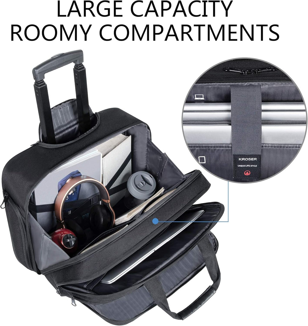 Black Rolling Laptop Bag with RFID Pockets F614048