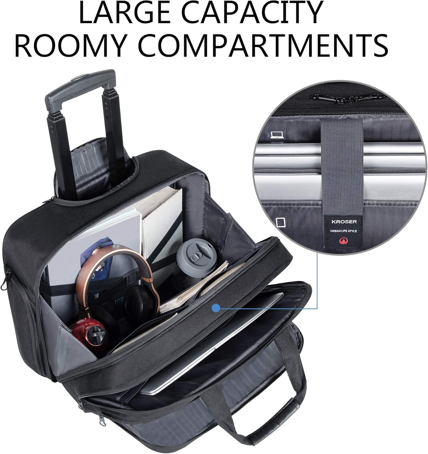 Black Rolling Laptop Bag with RFID Pockets F614048