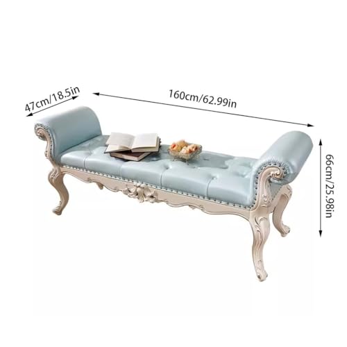Solid Wood Leather Bed End Bench Stool I44662