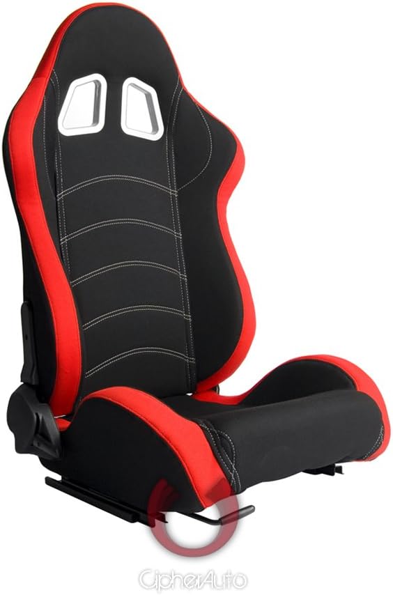 Red and Black Cloth Racing Seats Pair Y261