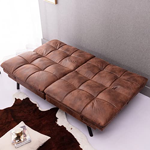 Brown PU Leather Memory Foam Convertible Futon Sofa Bed Y593407