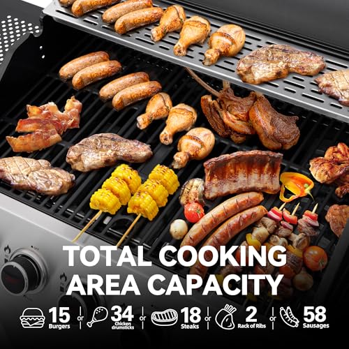 5 Burner Propane Gas Grill with Side Burner & Sear Burner, Stainless Steel C37811