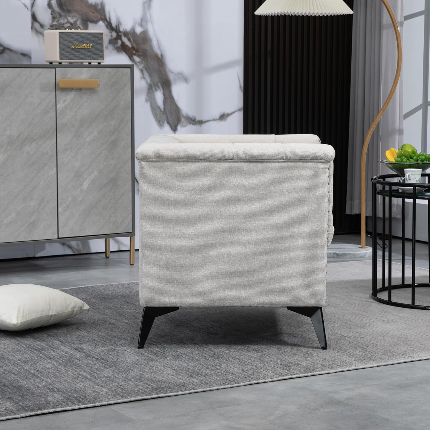 Beige Linen Fabric Accent Arm Chair O63948