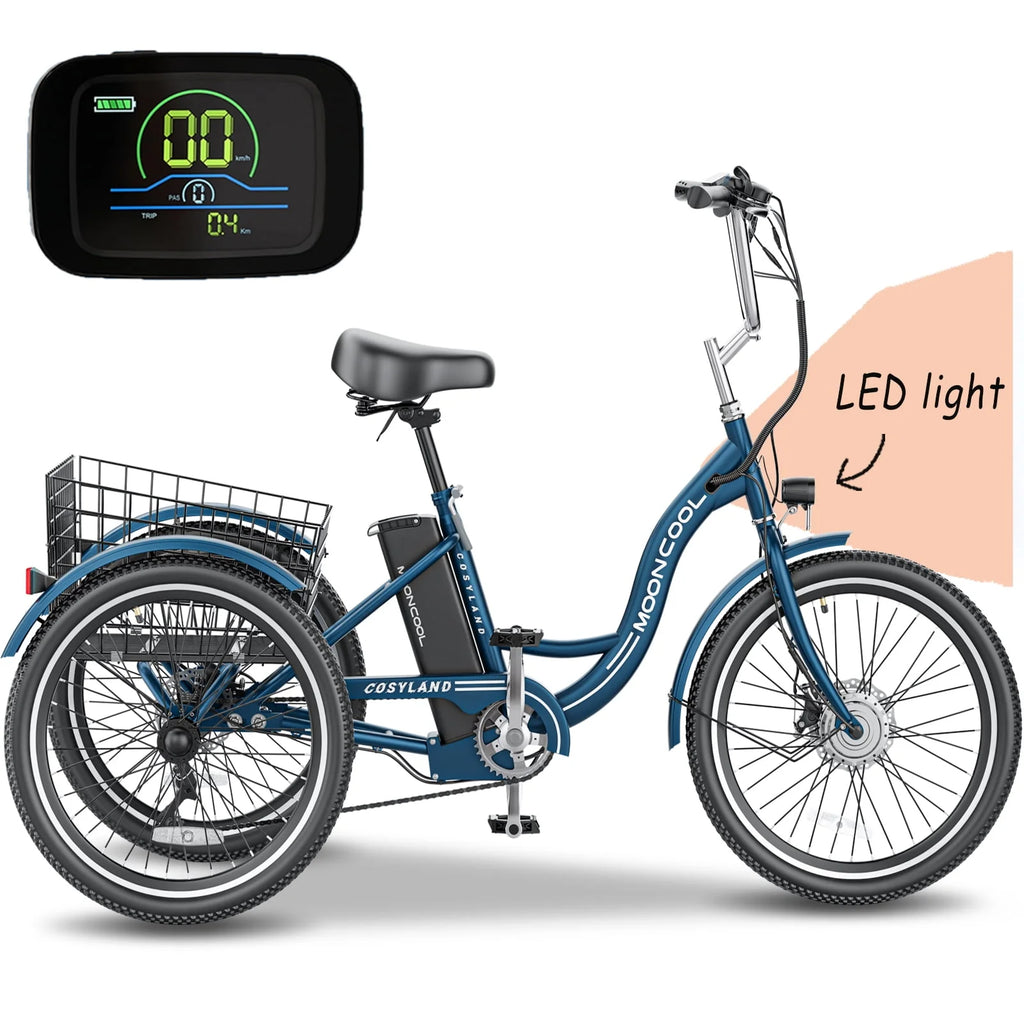 Adult Electric Tricycle, 3 Wheel Electric Bike, 7-Speed, Removable Lithium Battery H532