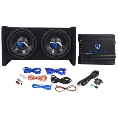 800 Watt Dual 8x22 Car Subwoofer Enclosure with Mono Amplifier and Amp Kit L827543