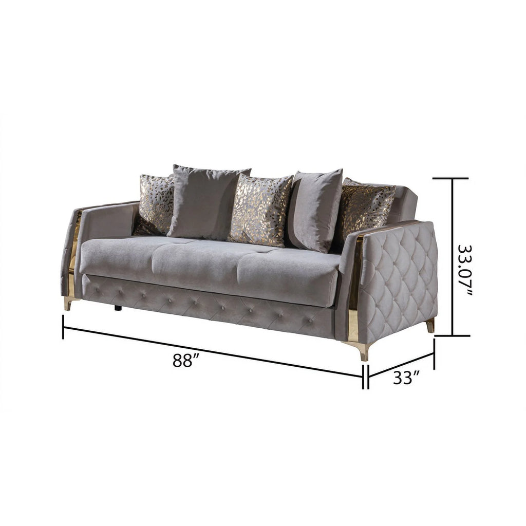 Taupe Sofa with Wood and Under-seat Storage Y26794