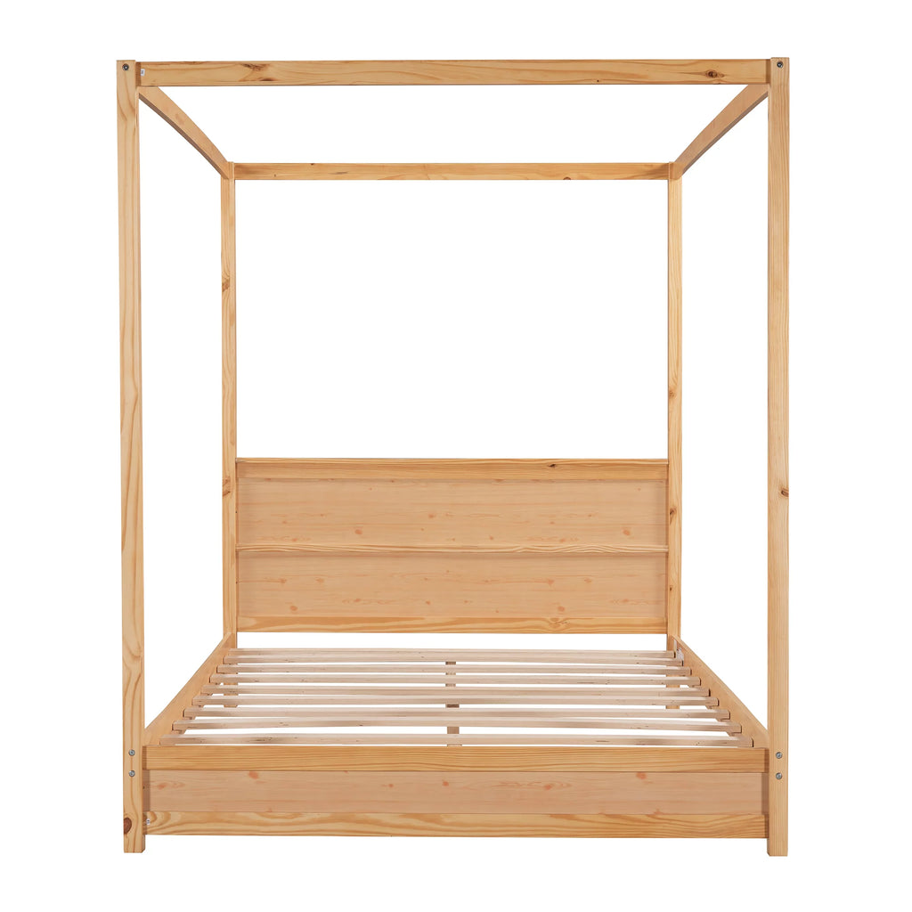 Wood Queen Size Canopy Platform Bed with Headboard O523336