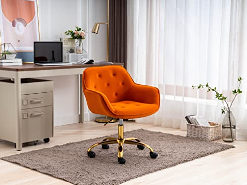 Dark Orange Velvet Adjustable Swivel Desk Chair with Wheels T454596