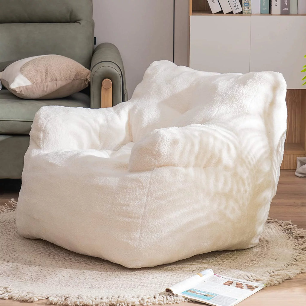 Ivory Soft Tufted Foam Bean Bag Chair I4182