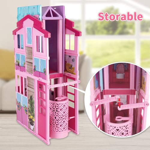 2-Story Foldable Dollhouse with 4 Rooms & Elevator D155033