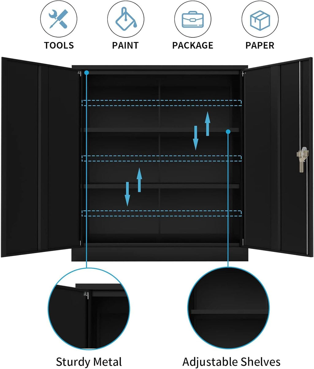Black 42" Steel Storage Cabinet with 2 Adjustable Shelves and 2 Doors P812