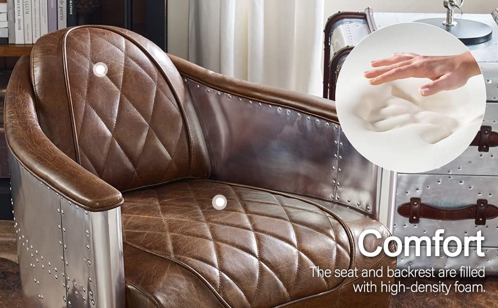 Lightbrown Genuine Leather Accent Arm Chair H428185