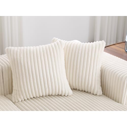 White Striped Corduroy Upholstered 4 Seater Modular Sectional Sofa N1464