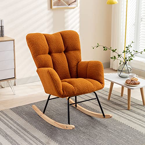 Ivory White Wool Upholstered Rocking Chair A658193