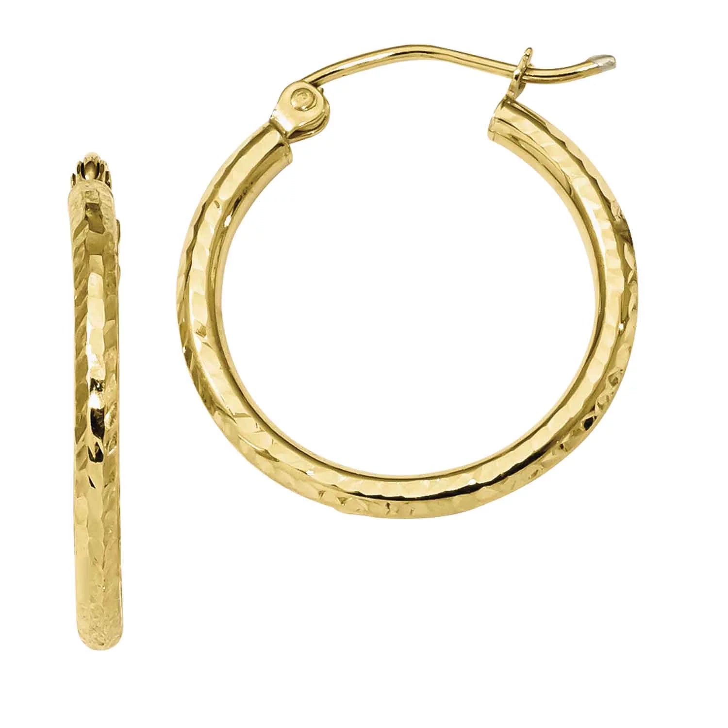 10 Karat Yellow Gold Diamond-cut 2mm Round Tube Hoop Earrings V90003