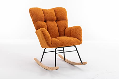 Ivory White Wool Upholstered Rocking Chair A658193
