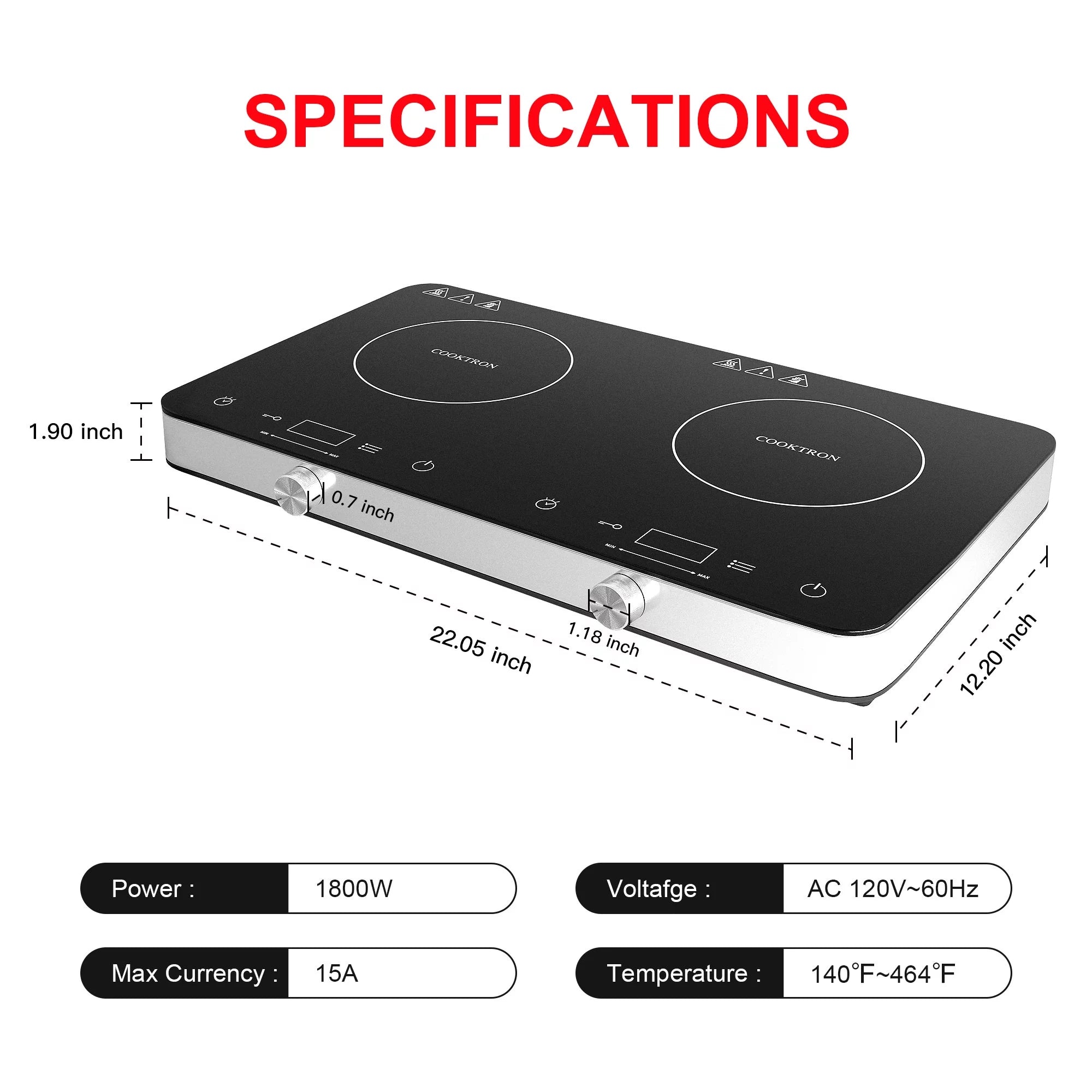 1800W Double Burner Electric Induction Cooktop K43027
