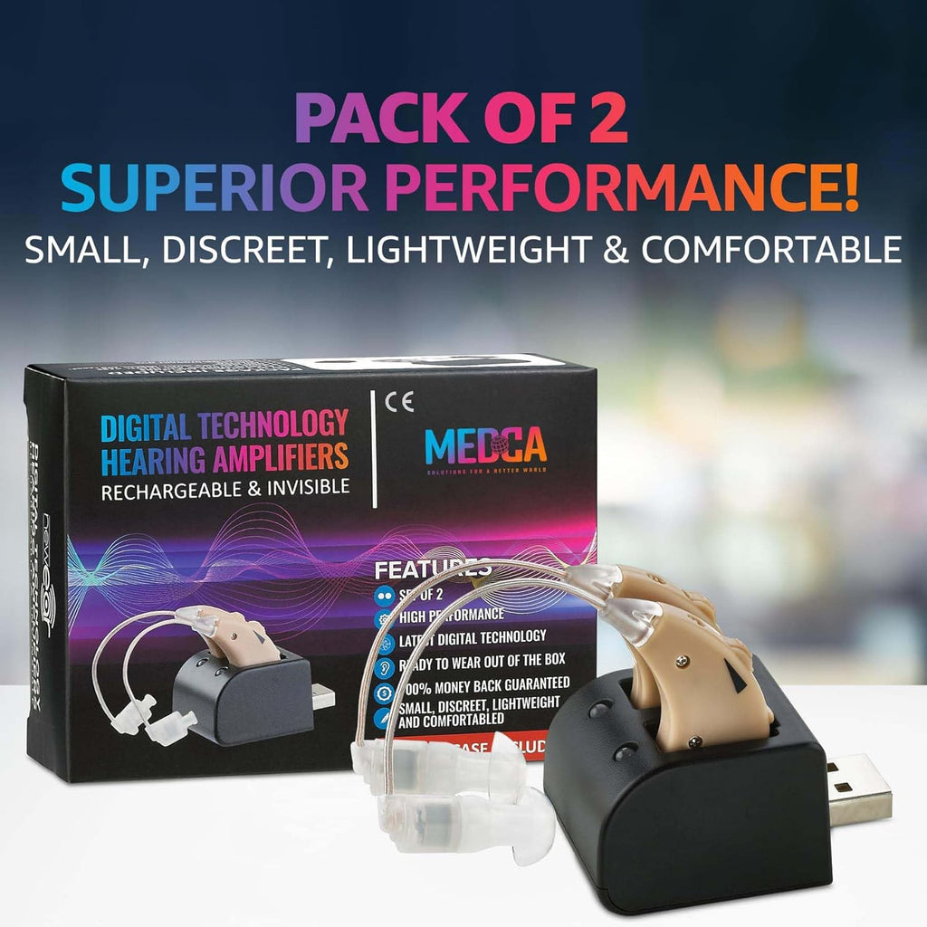 Rechargeable Behind the Ear Digital Hearing Amplifier Pair with USB Charging Dock K39134