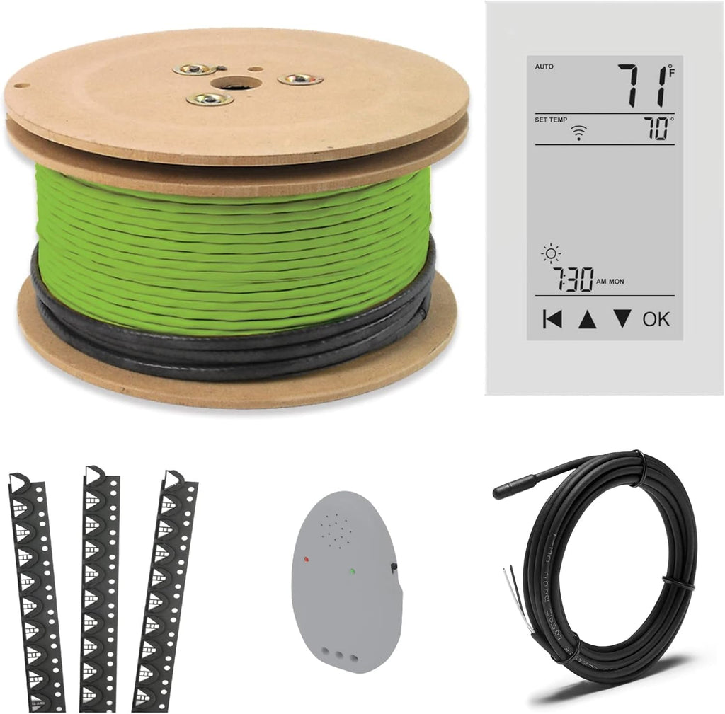 Electric Radiant Floor Heating Cable System 240V with Wi-Fi GFCI Thermostat (183 Sq.Ft.) S79983