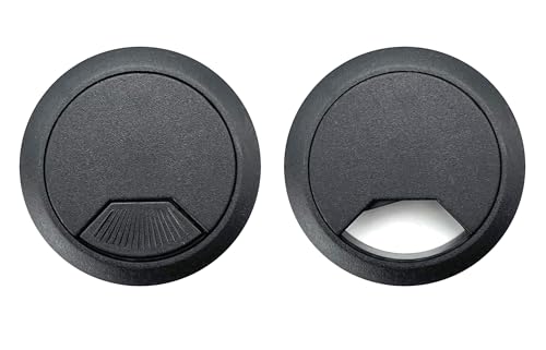 2-Pack Black Plastic Desk Grommet Hole Cover Organizer B947