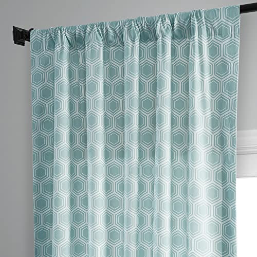Geometric Printed Cotton Curtains 84 Inches Long (1 Panel) 50W x 84L Honeycomb Aqua Y281