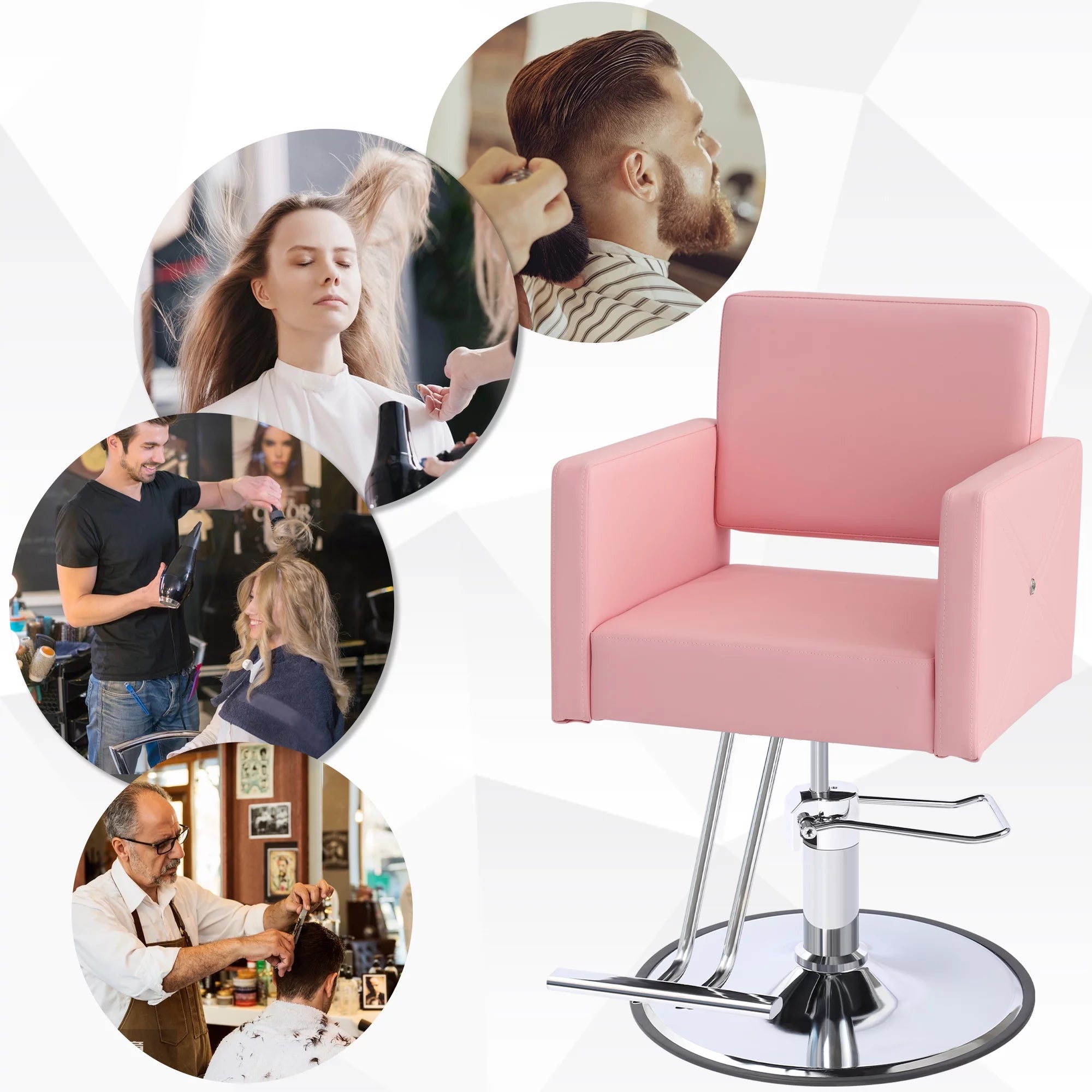 Pink Adjustable Salon Chair with Foot Rest Q519593