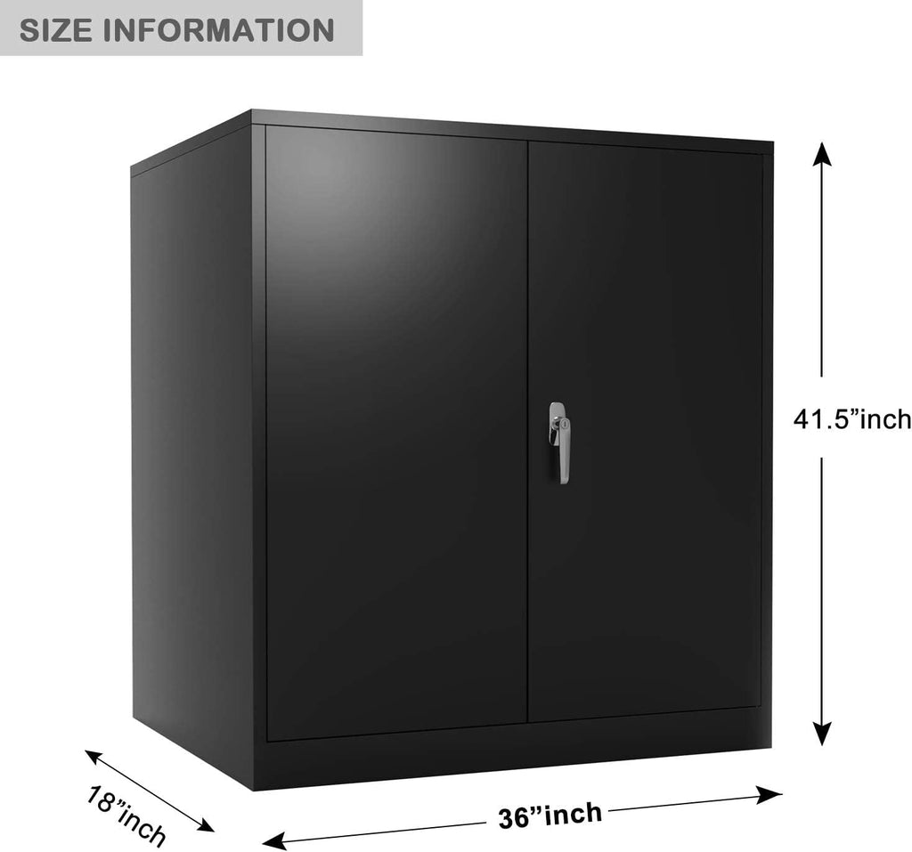 Black 42" Steel Storage Cabinet with 2 Adjustable Shelves and 2 Doors P812