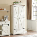 White Tall Kitchen Pantry Storage Cabinet with Adjustable Shelves and Drawer O614