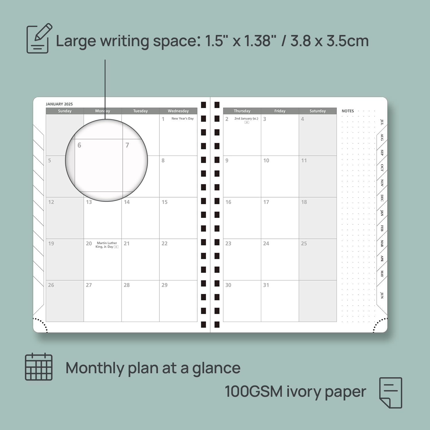 Planner 6.5'' x 8.5'' Academic Year Calendar July 2024 - June 2025 with Hourly Time Slots, Leather Cover - Grey Y223