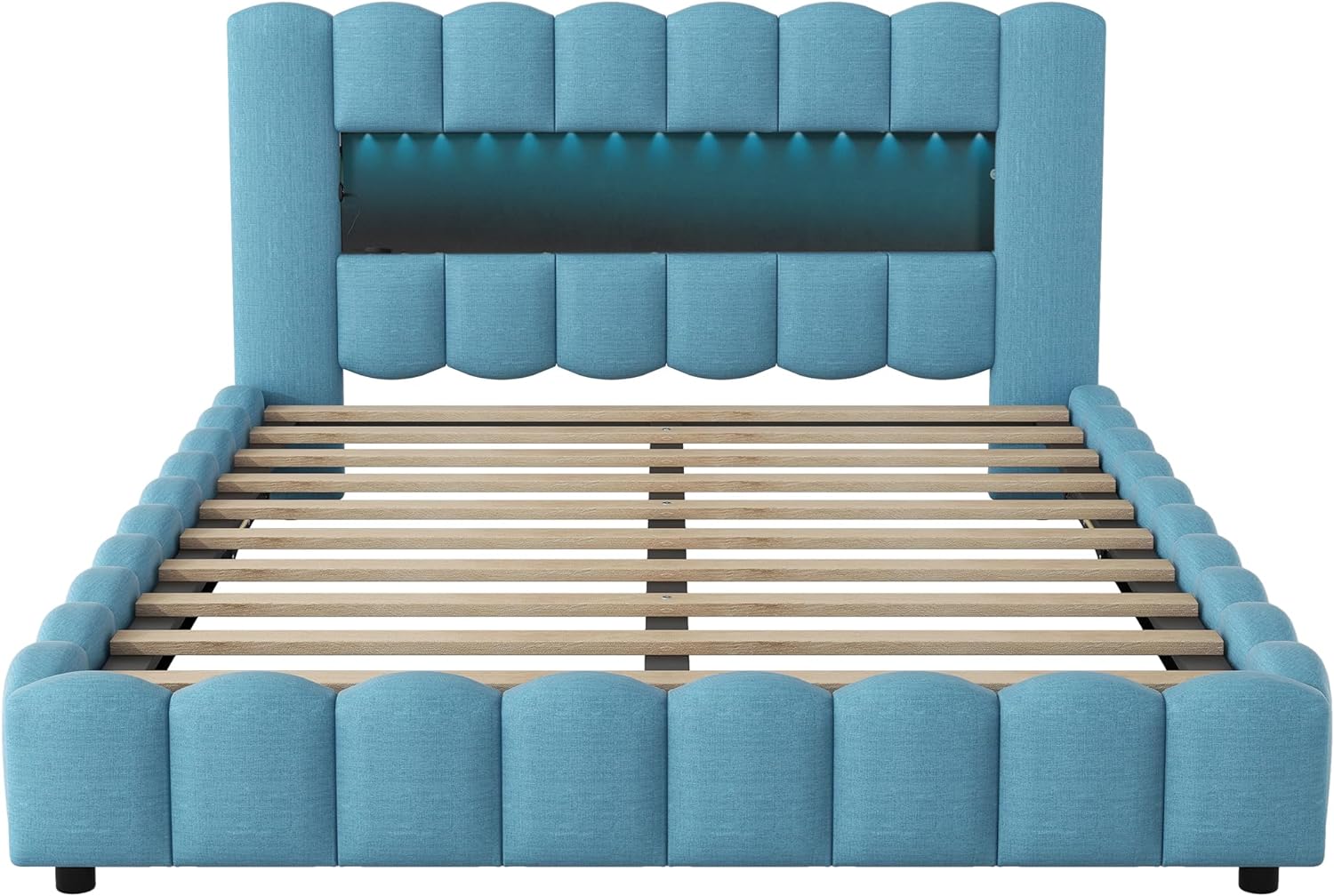 Queen Size Upholstered Storage Bed Frame with LED Headboard S8954