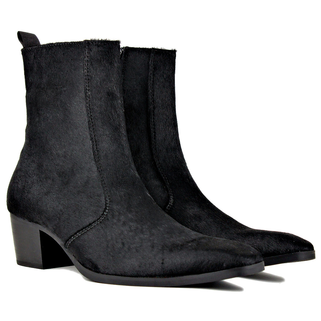 Black Chelsea Pony Hair Leather Boots X776814