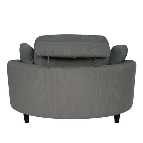 Oversized Corduroy Accent Barrel Chair with Adjustable Headrest, 4 Pillows, Storage Ottoman & Removable Tray U109