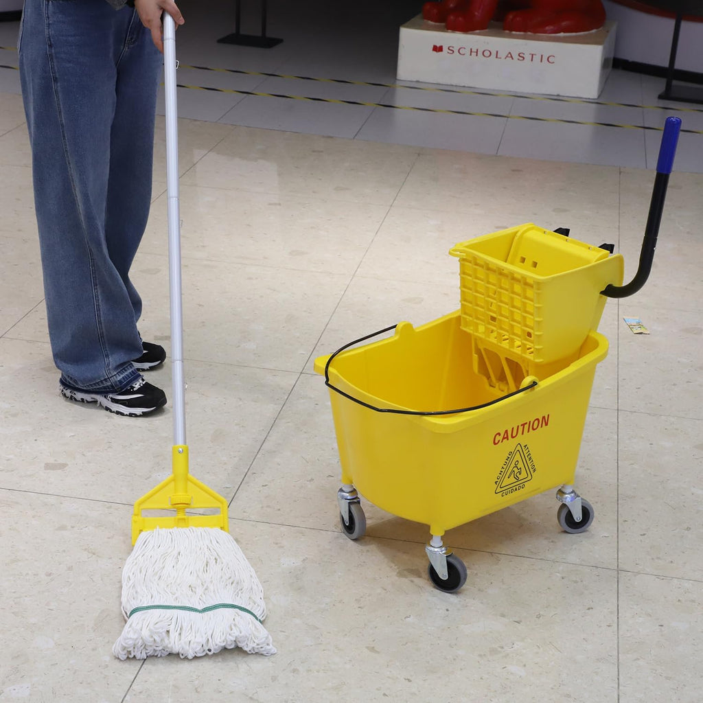 35 Quart Yellow Mop Bucket with Side Press Wringer on Wheels H835861