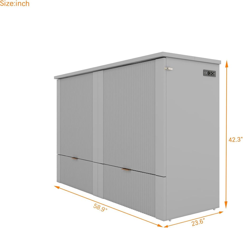 Gray Full Size Murphy Bed with Storage Drawers K368629