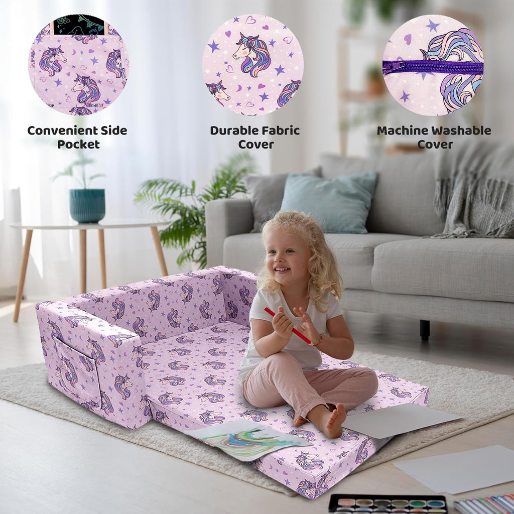 2 Seats Convertible Polyester Kids Sofa with Folding Sleeper S588581
