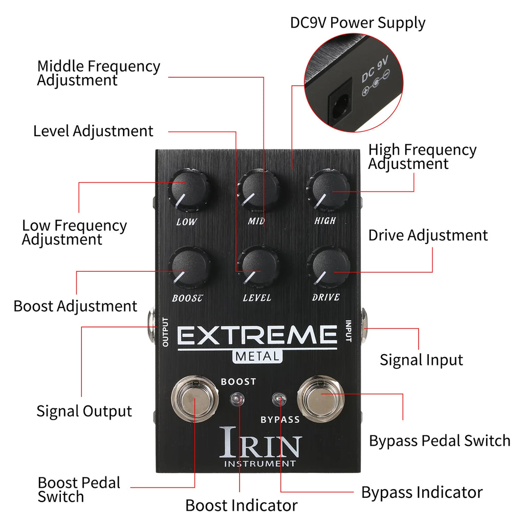 Distortion Guitar Effect Pedal with Frequency Boost Control F383