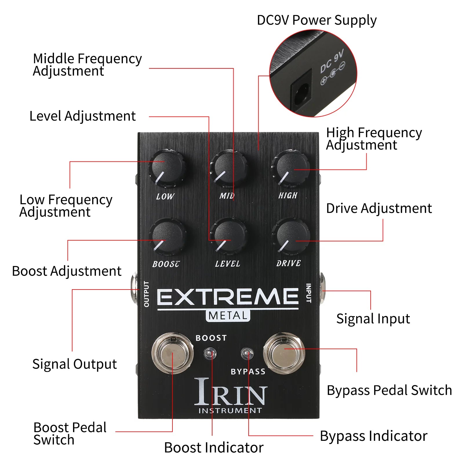 Distortion Guitar Effect Pedal with Frequency Boost Control F383