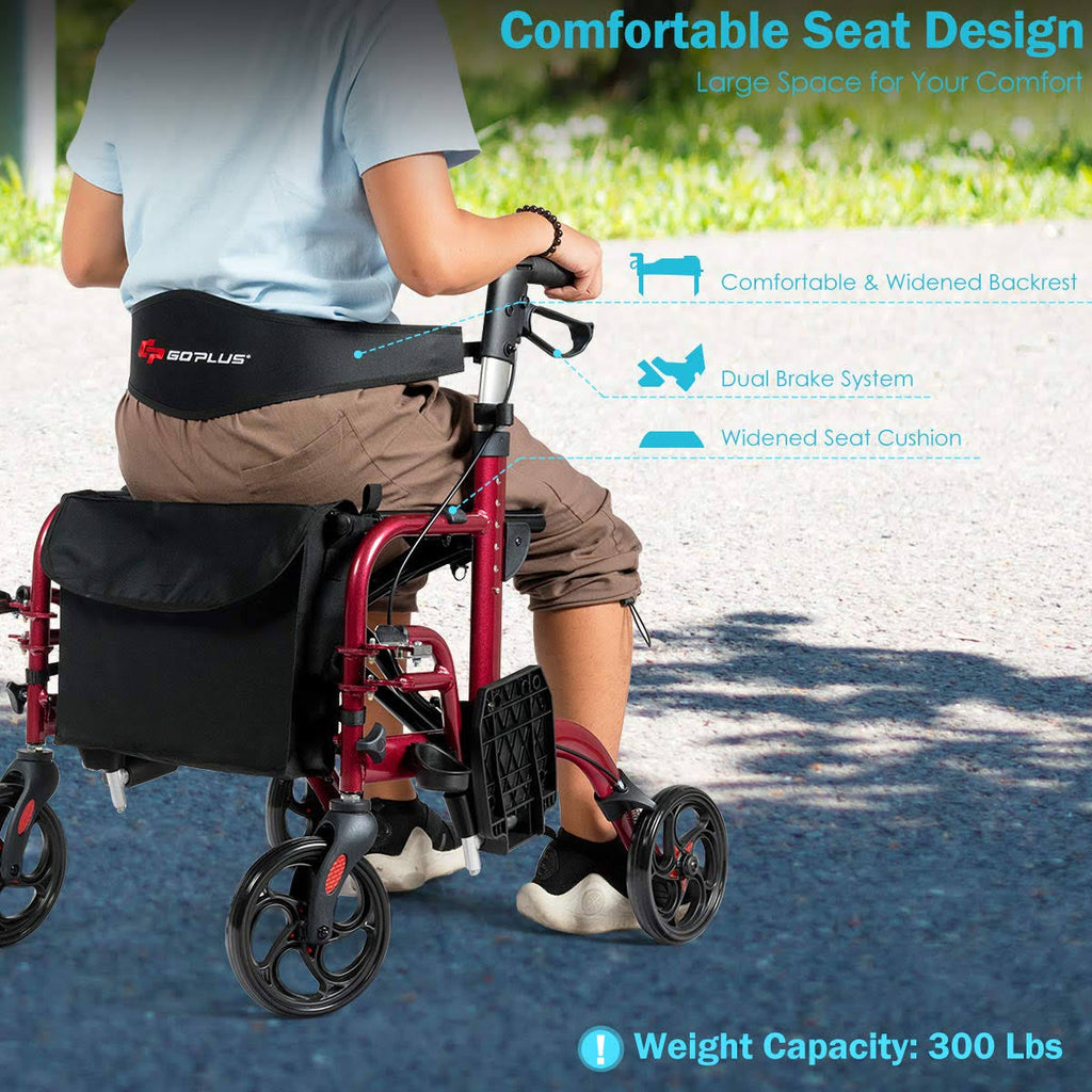 Red Aluminum Adjustable Rollator Walker E9862