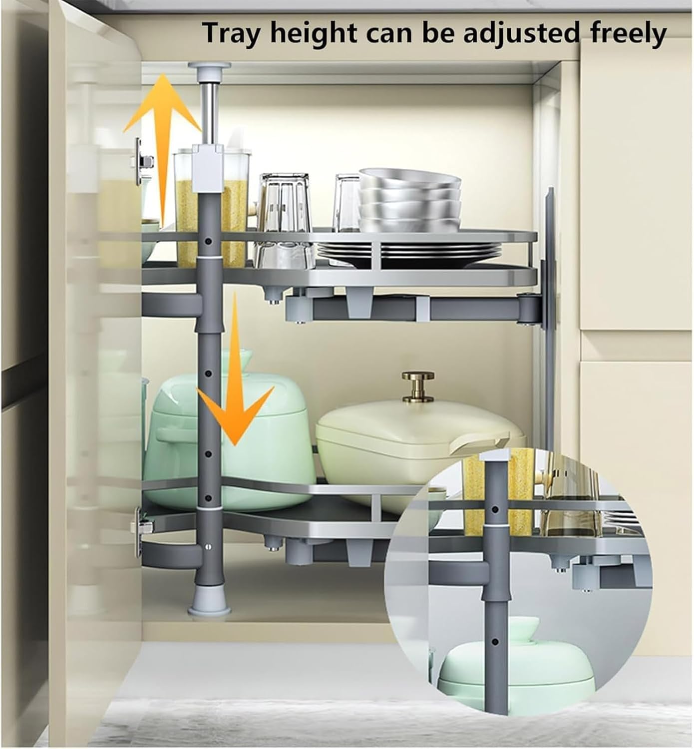 900MM 2-Tiers Swing Tray Cabinet Pull Out Shelf Organizer H565