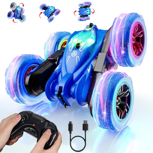 Fast Direct Charging Remote Control Car with LED Lights, 4WD All Terrain RC Stunt Toys J35645